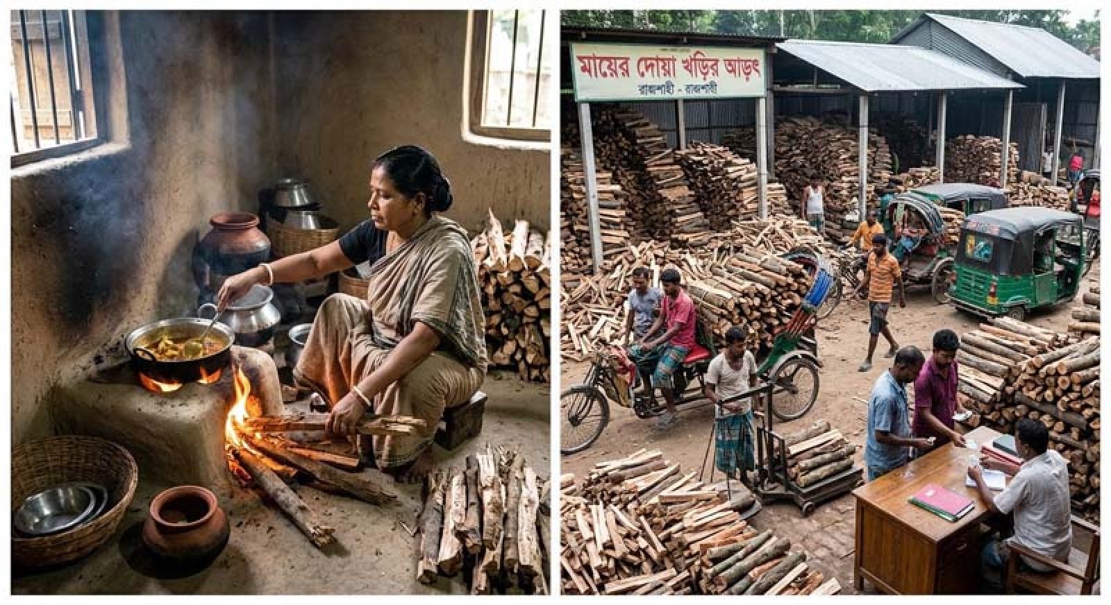 রান্নার আধুনিকতা উধাও: গ্যাসের চড়া দামে রাজশাহীতে ‘খড়ির যুগে গৃহিণীরা ’