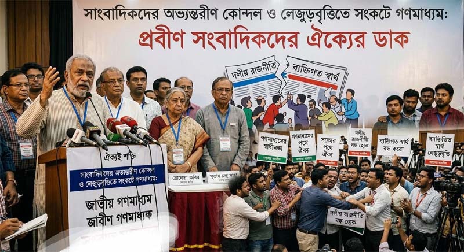 সাংবাদিকদের অভ্যন্তরীণ কোন্দল ও লেজুড়বৃত্তিতে সংকটে গণমাধ্যম: প্রভাব পড়ছে সমাজে, জ্যেষ্ঠ সাংবাদিকদের ঐক্যের ডাক