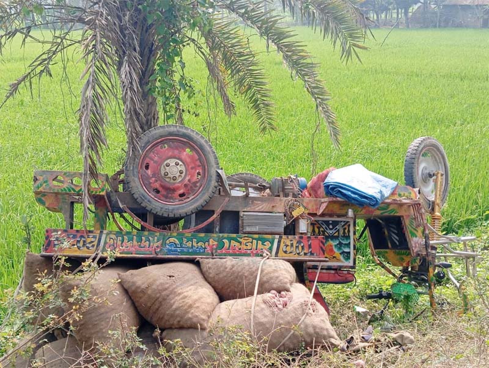 নিয়ামতপুর ট্রাক্টরের ধাক্কায় উল্টে গেল আলুবোঝাই অটোভ্যান, আহত ২