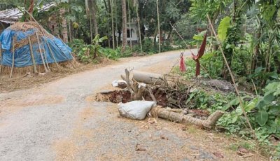 এলজিইডির সড়কে বড় গর্ত, ঝুঁকি নিয়ে চলাচল করছে যানবাহন ও পথচারীরা