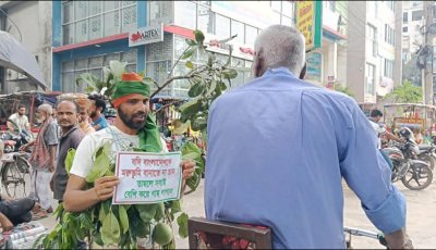 রোদে সড়কে হেঁটে বেড়াচ্ছে ‘জীবন্ত গাছ’