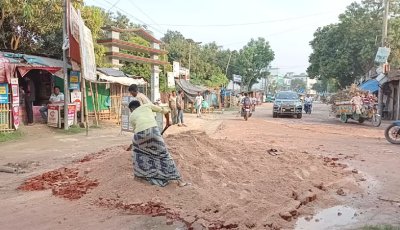 বদলগাছীতে সেই ‘ধানের রাস্তা’ এবার এলাকাবাসীর নিজস্ব উদ্যোগে সংস্কার