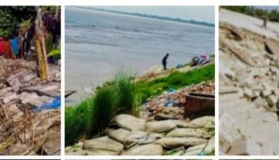 ঝড়-ঢেউয়ে উত্তাল পদ্মা, টি-বাঁধের সুরক্ষা ব্লকে ক্ষতি