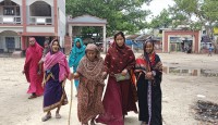 ১ম ধাপের উপজেলা নির্বাচনে বদলগাছী উপজেলায় লাঠি হাতে ভোট দিলেন তারা!